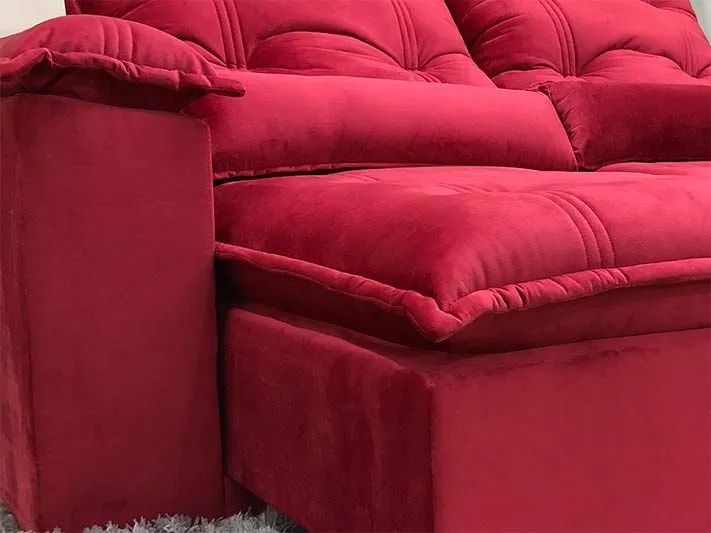 Sofá Retrátil 2 Lugares 180cm Molas Ensacadas D33 Veludo Vermelho  - Foto 4