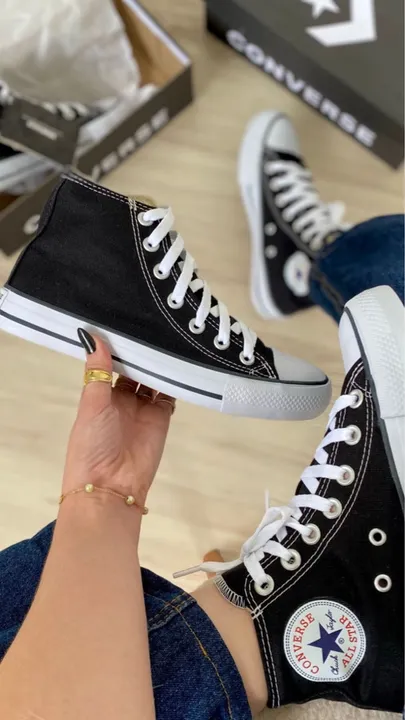 Tênis All Star Cano Alto Chuck Taylor preto branco botinha 