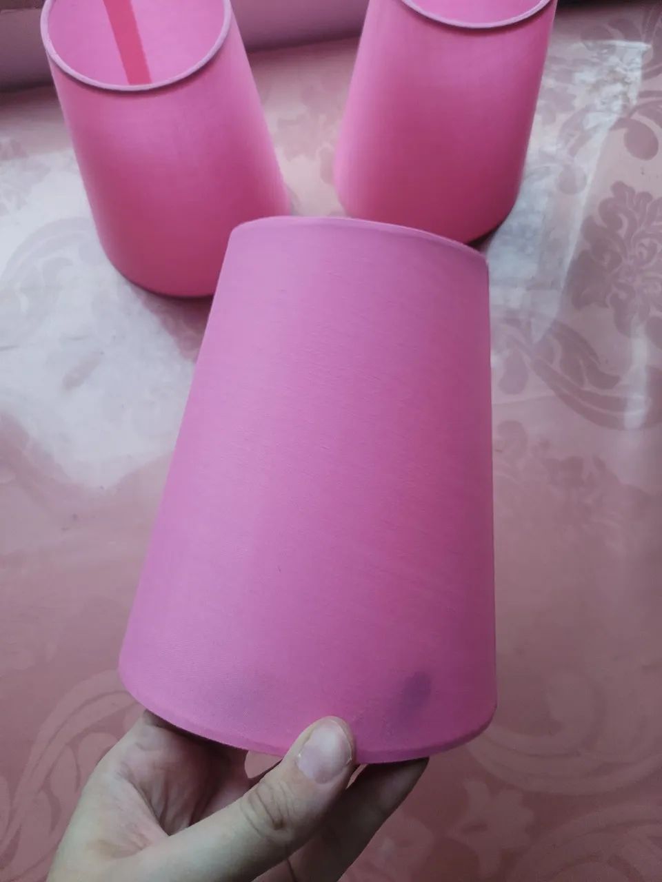 Trio de cúpulas rosa p/ lustres ou abajures - Foto 3