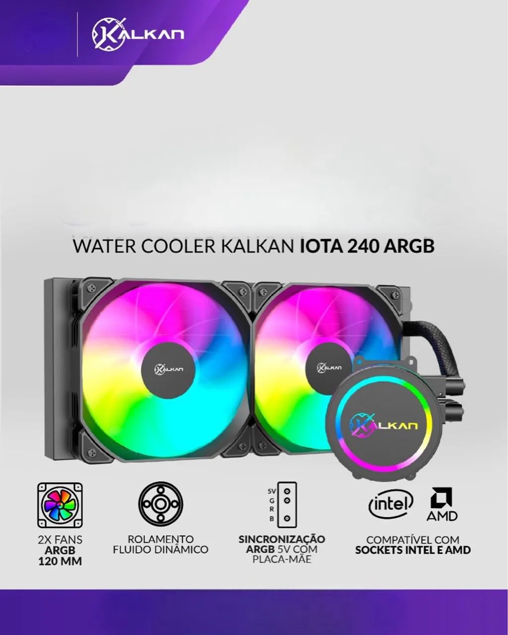 Water cooler IOTA 240mm ARGB - NOVO LACRADO COM 1 ano Garantia 