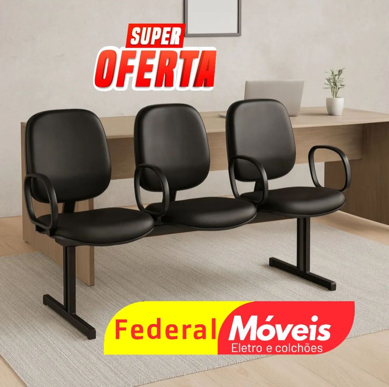 Cadeira de Espera Longarina Diretor 3 Lugares Curvim - Qualidade e resistência!