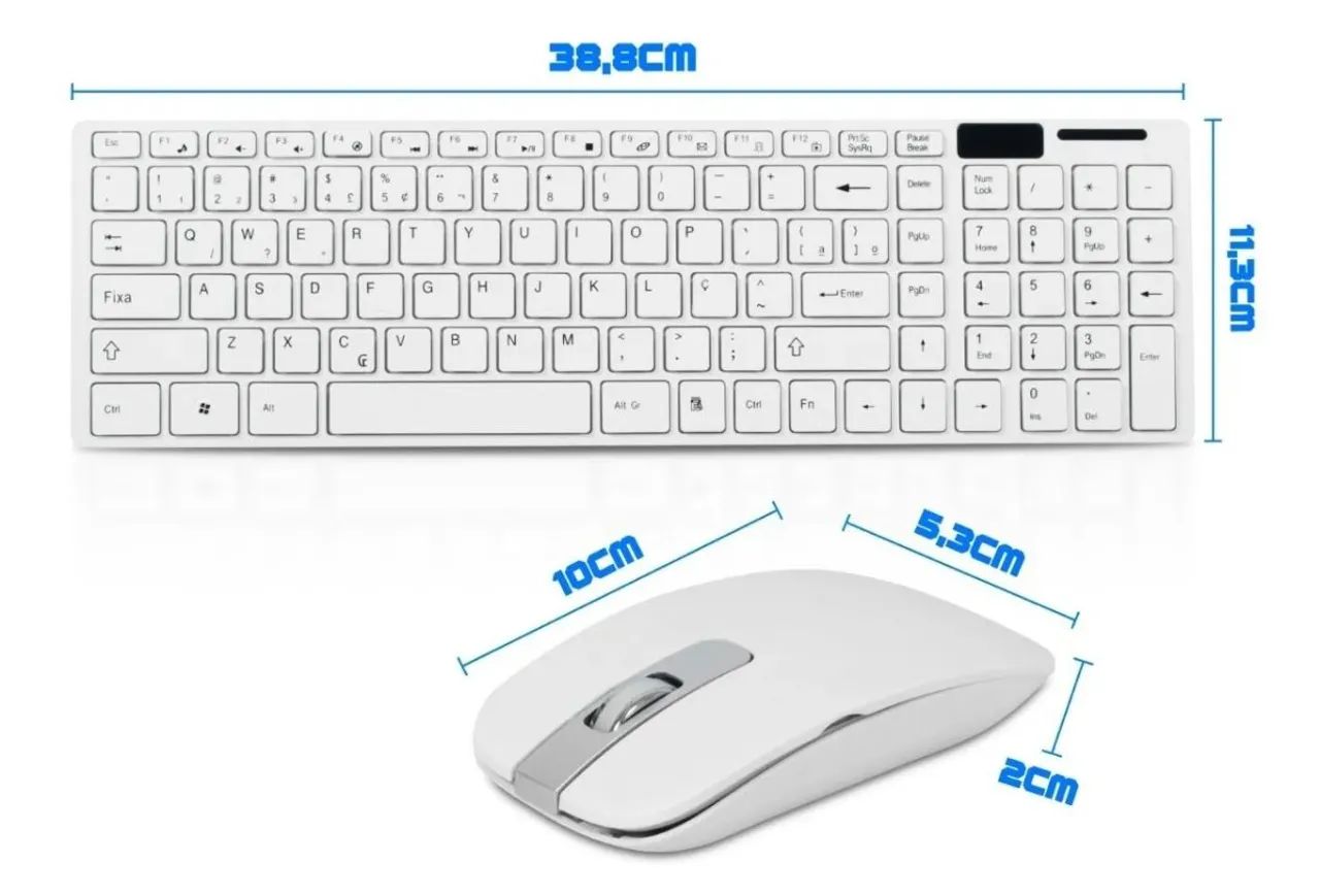 Kit Teclado e Mouse Sem Fio Branco