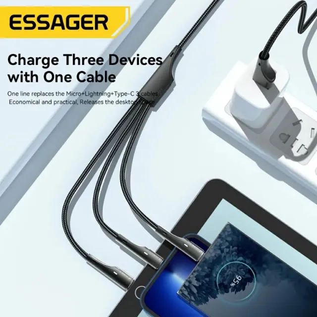 Carregador Rápido 3x1 - USB-C, Micro USB, Lightning IP - Foto 2