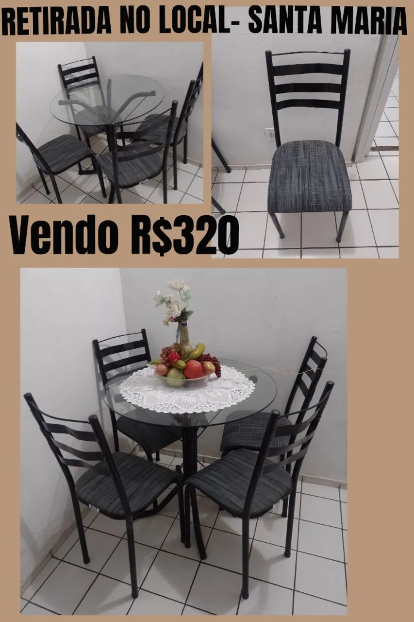 Mesa tampo de vidro 4 cadeiras
