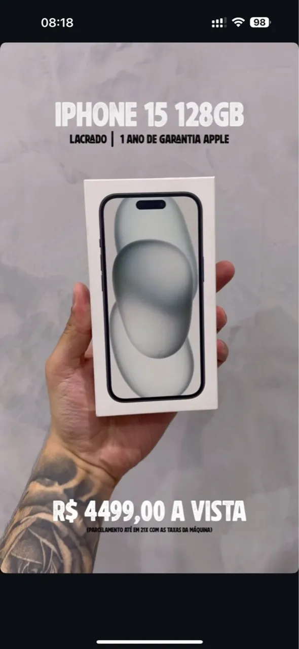 iPhone 15 128Gb Preto - 1 ano de garantia Apple