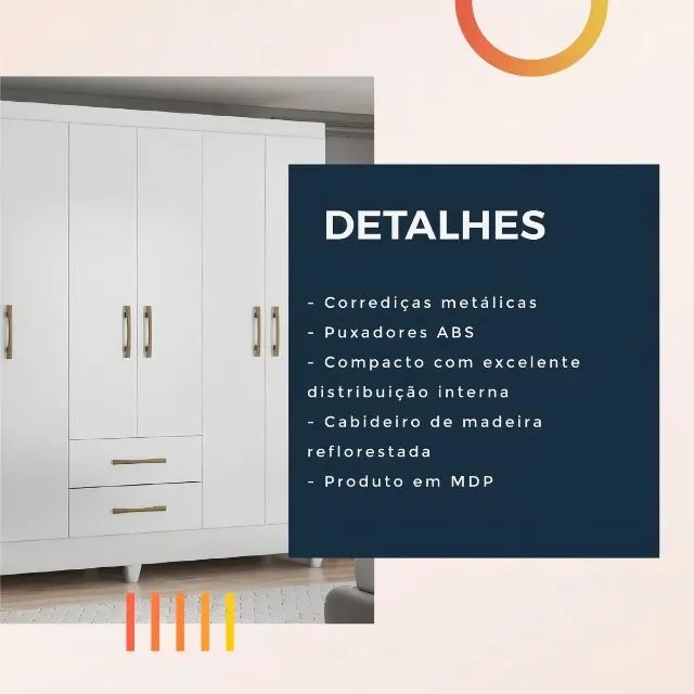 Guarda Roupa Panamá 6 Portas Moval Branco - Foto 5