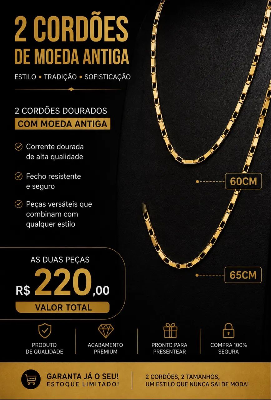 ? Kit Duplo Exclusivo: Cordões em Moeda Antiga ?