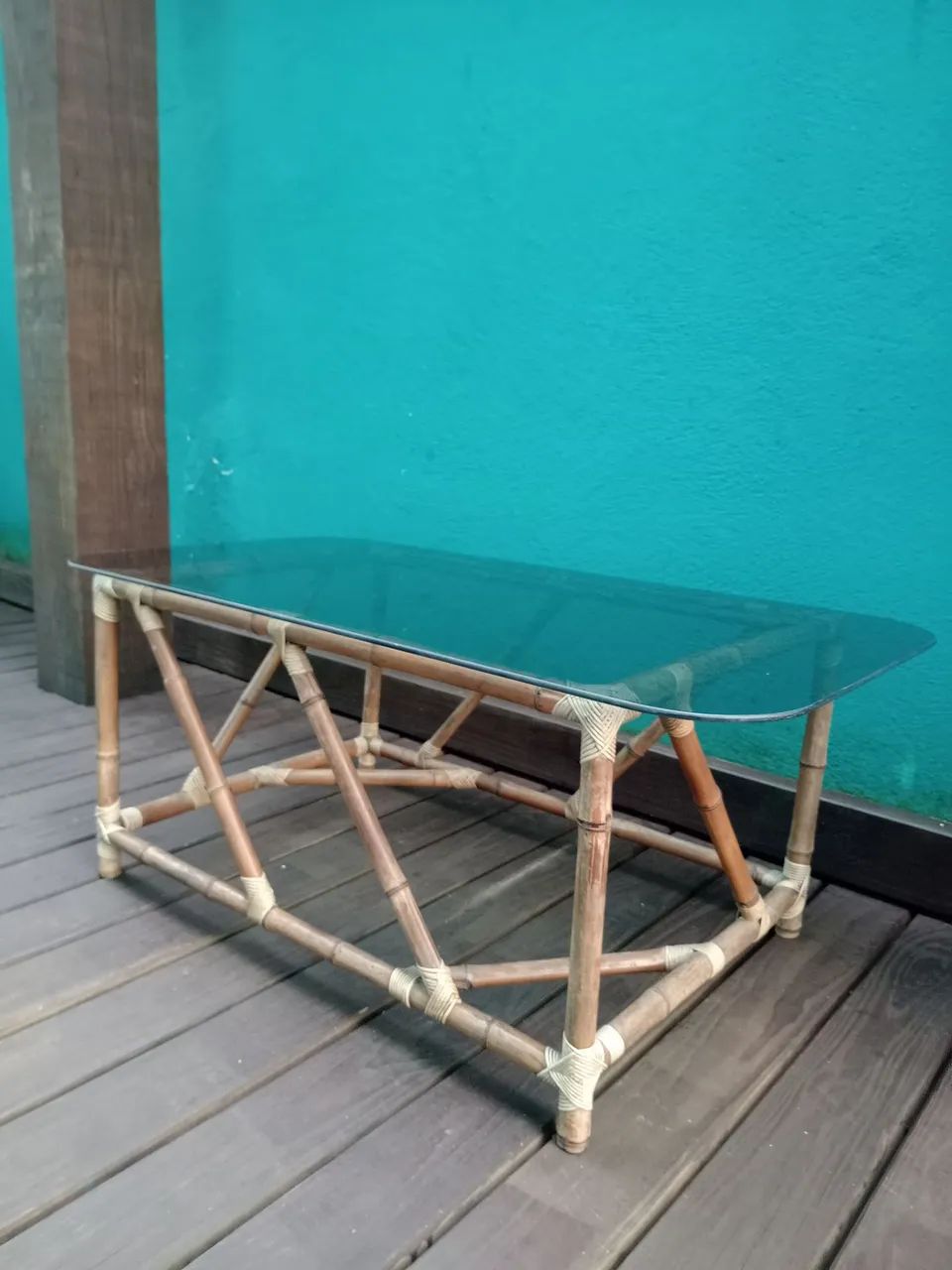 Mesinha de bambu com tampo de vidro - Foto 4