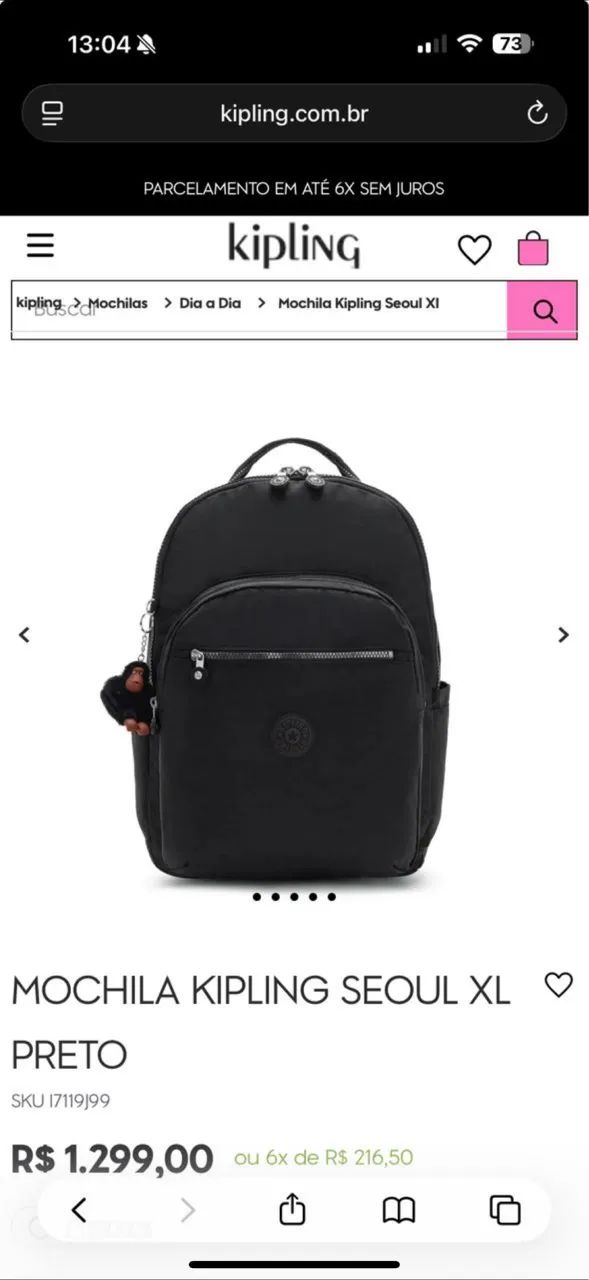 MOCHILA KIPLING SEOUL XL PRETO