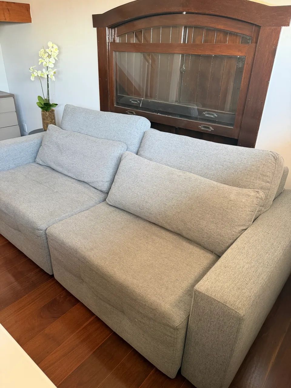 Sofá luxo de linho reclinável cama cinza  - Foto 3