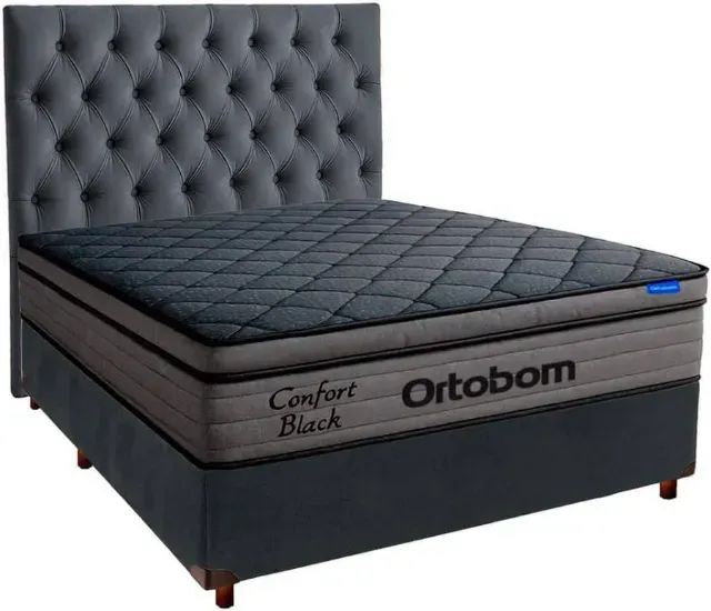 Colchão Casal Ortobom Com Base Box Cinza Escuro de Casal 