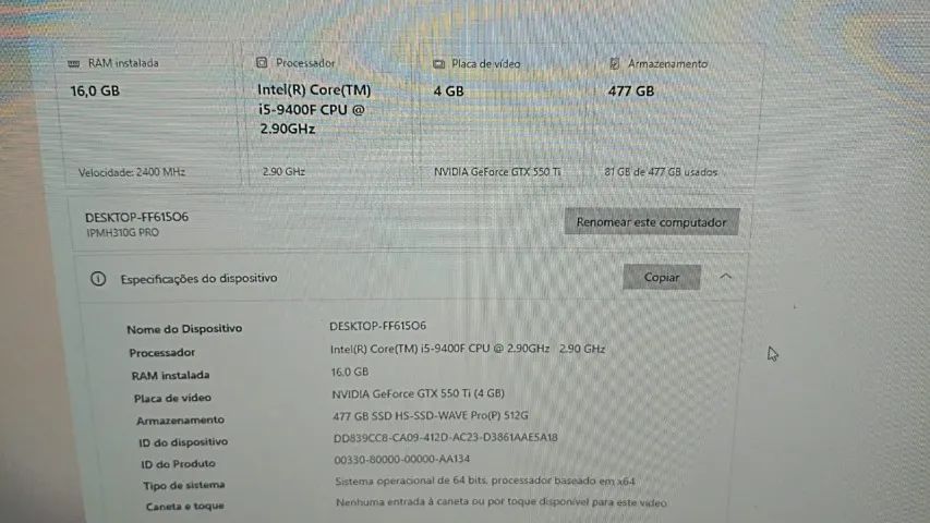 Computador Gammer Intel Core I59400F