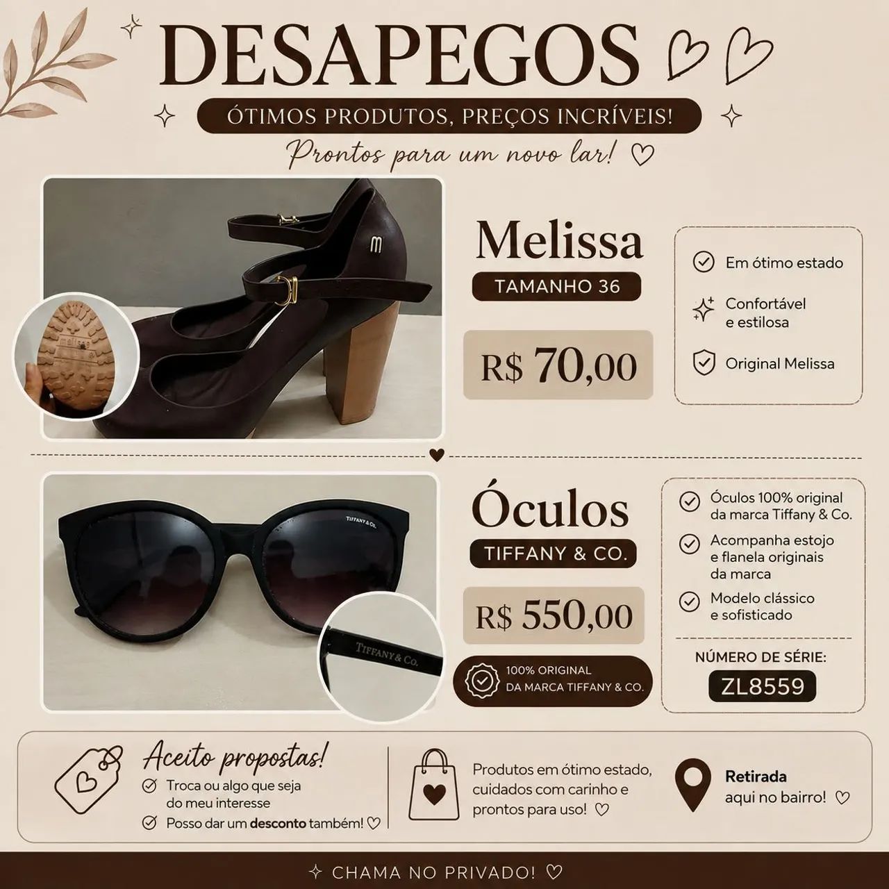 Óculos Tiffany&Co. Original e Sandália Melissa Original