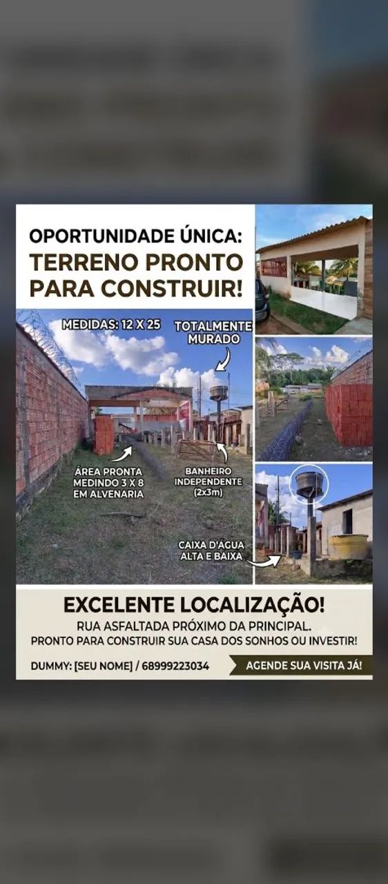 Vendo terreno murado com área e banheiro 