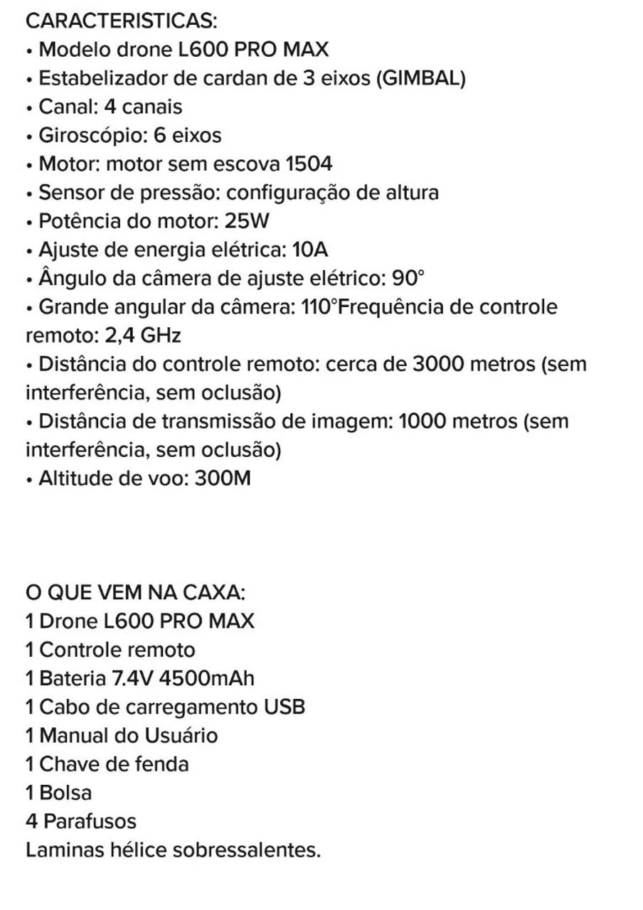 Drone L600 pro max novo lacrado