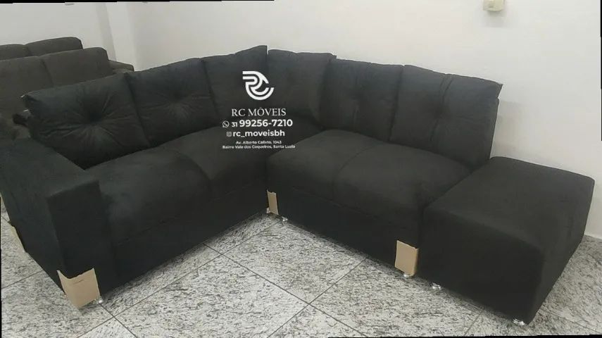 Sofá de Canto com Puff Suede de qualidade D33 Confortável Direto da Fábrica - Foto 3