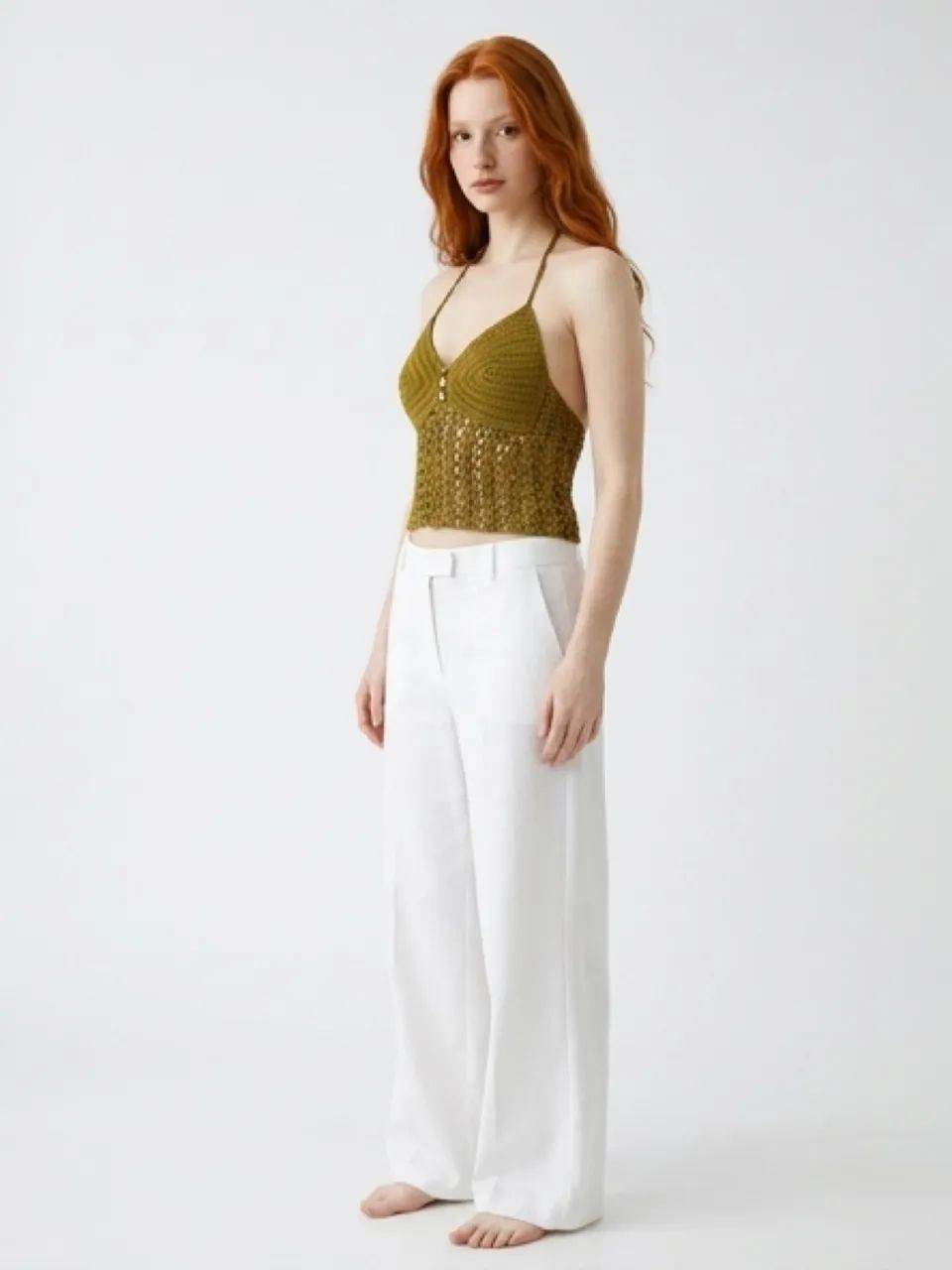 Blusa Cropped dourado em crochê  - Foto 4