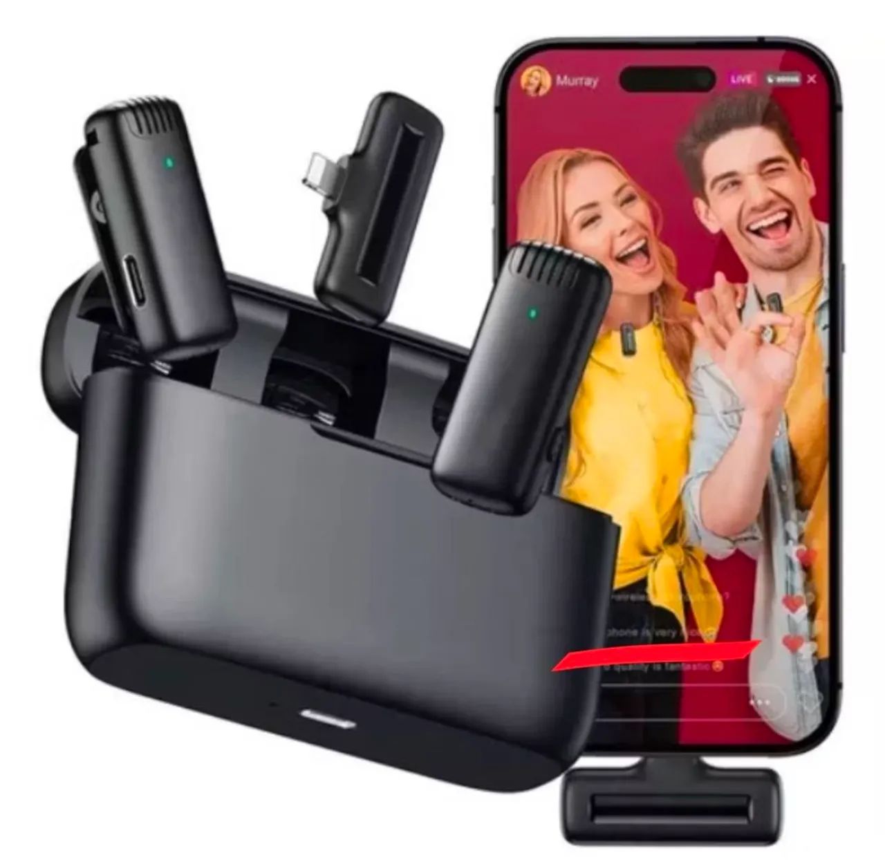 Lapela Microfone Duplo Sem Fio Com Estojo De Carregamento Para iphone - Foto 3