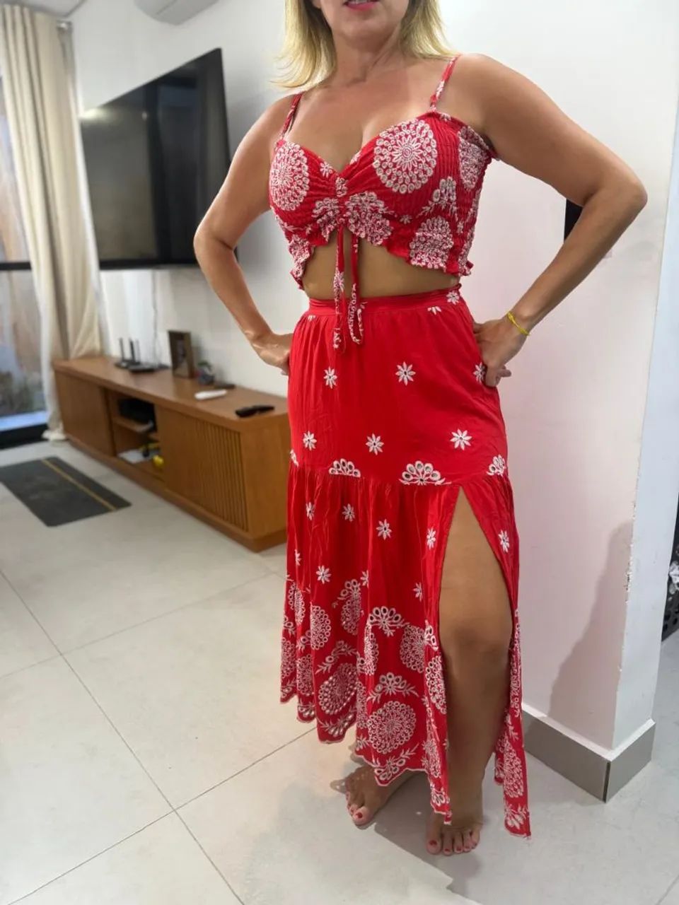 Conjunto de renda vermelho um charme - Foto 3