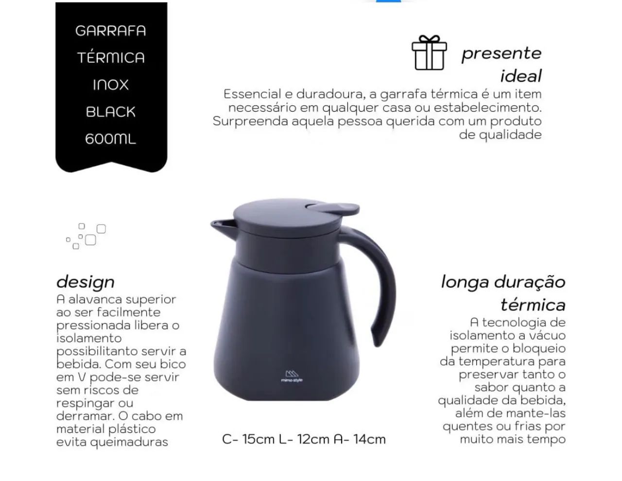 Garrafa Térmica Preta Inox - Foto 4