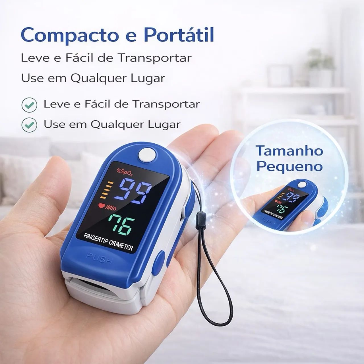 Oxímetro digital com pilhas e cordão  - Foto 3