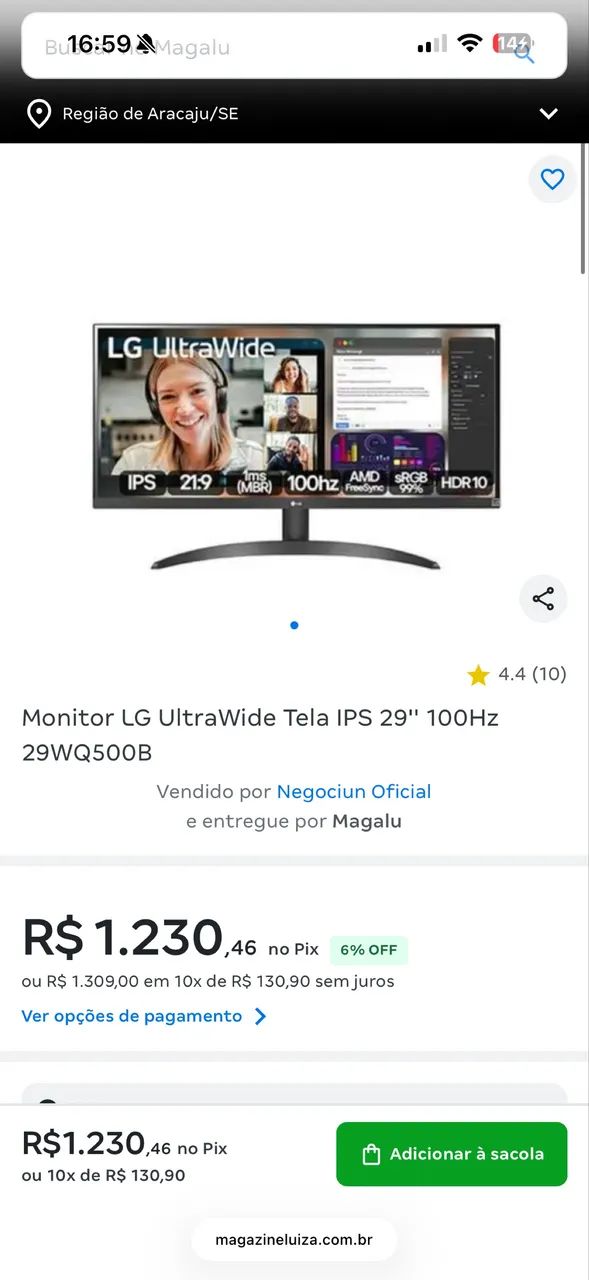 Monitor LG UltraWide Tela IPS 29