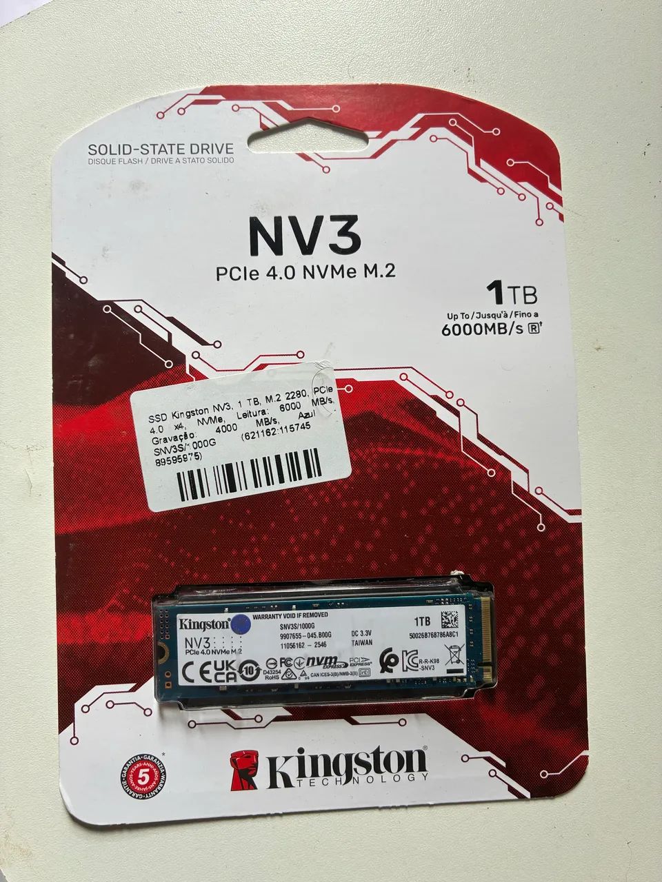 SSD NVMe Kingston NV3 1TB PCIe 4.0 M.2 Novo Lacrado | Original