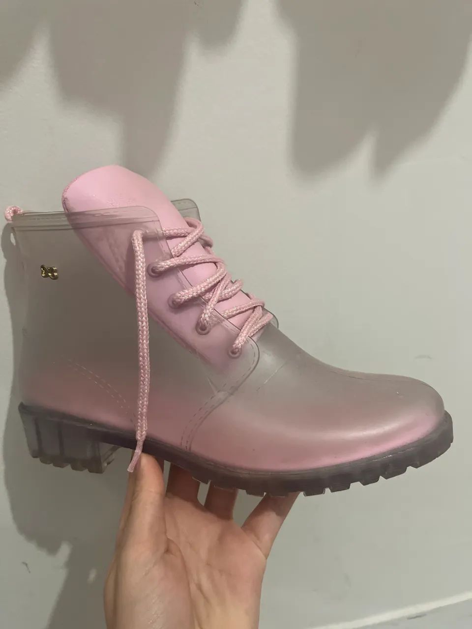 Bota infantil rosa e transparente feminina, tamanho 35 - Foto 2