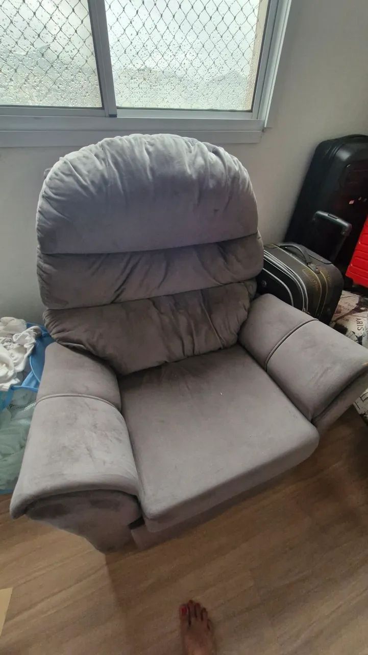 Poltrona do Papai Reclinável Cinza em Suede - Foto 5
