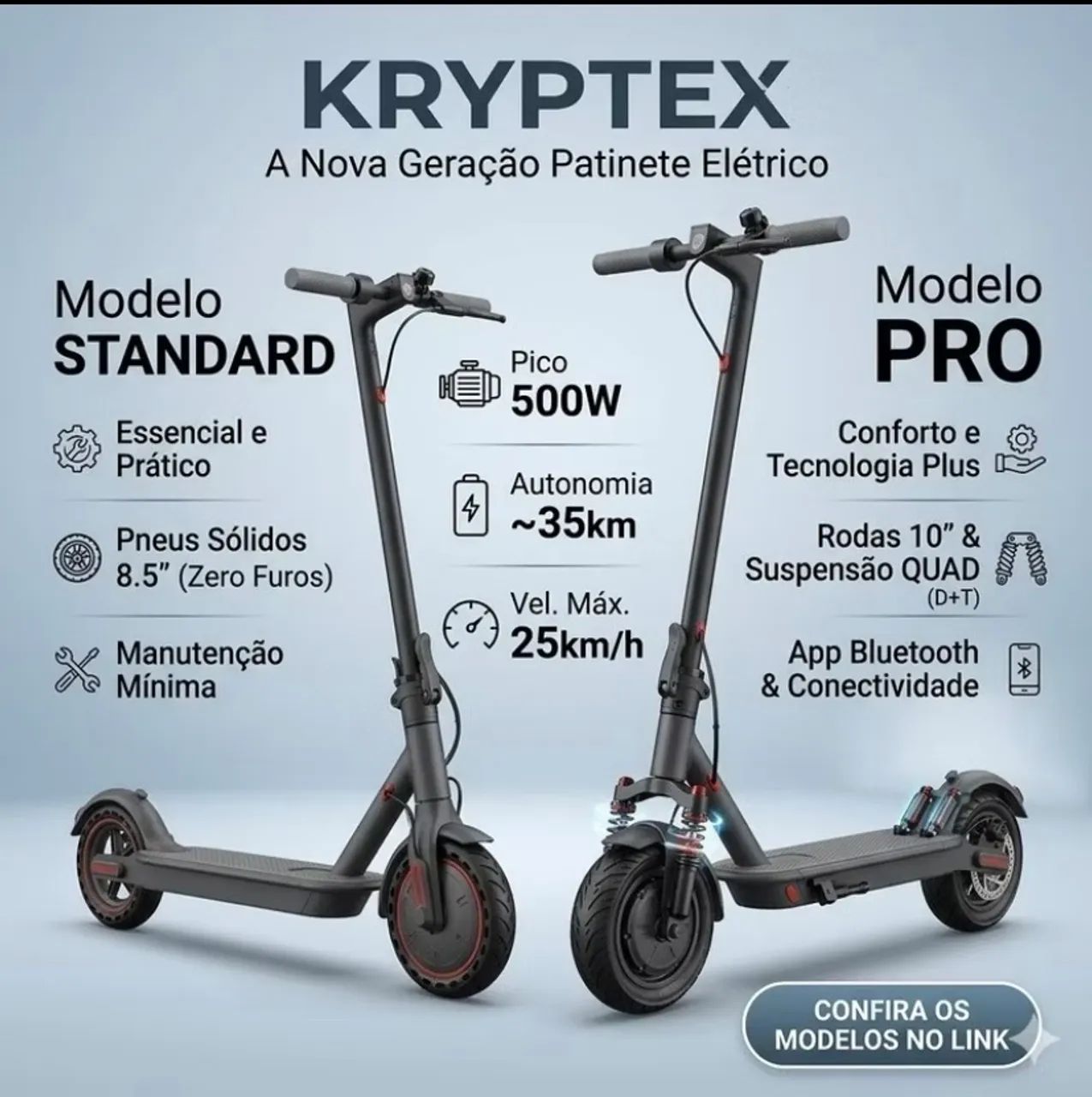 Patinete Elétrico 500w 10? pneu cheio , duplo amortecedor, 35km , App. Bluetooth  - Foto 4