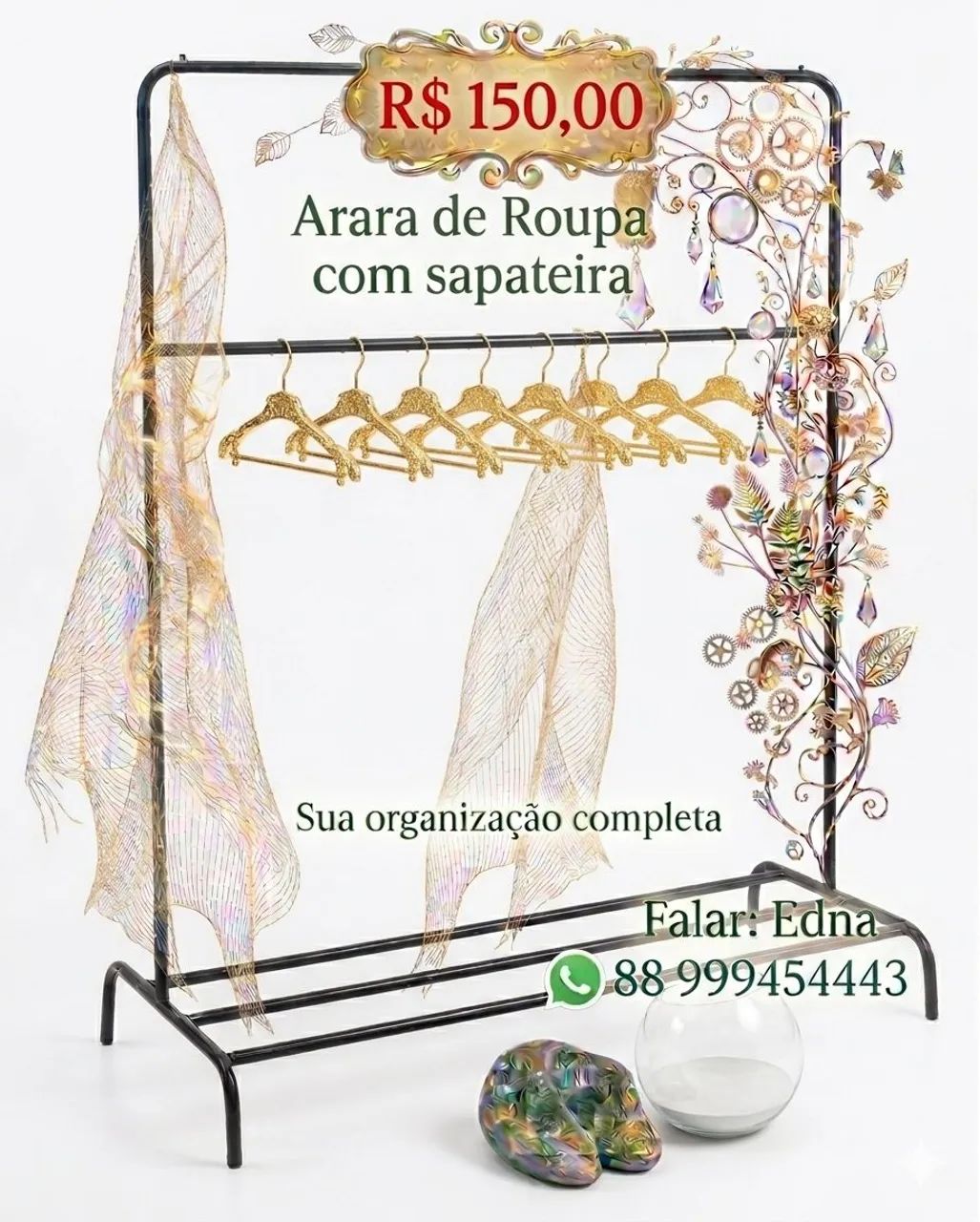 Arara de roupas com sapateira 