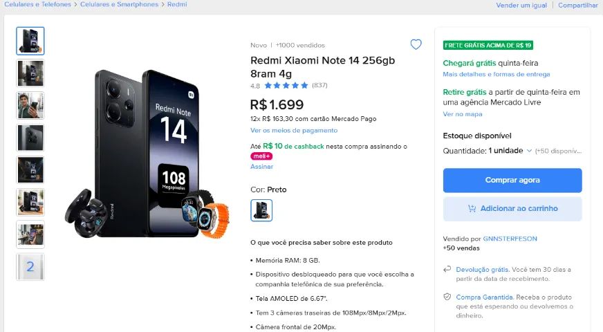 Celular Note 14 256Gbs - 08Gbs Ram - 100% Original! - Foto 2