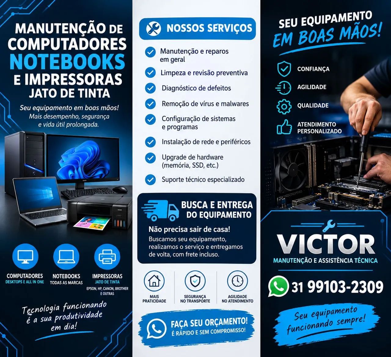 Manutenção em computadores e  impressoras. 