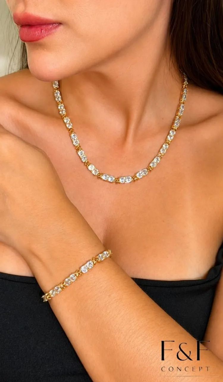 Conjunto Colar e Pulseira Elos X Riviera Com fecho click