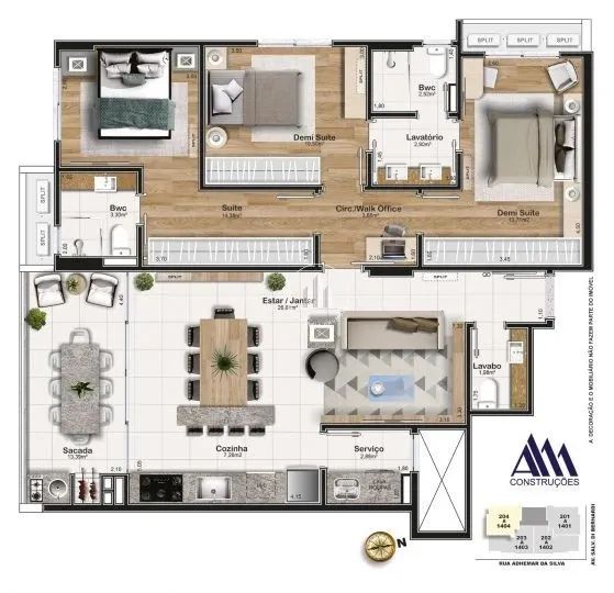 Apartamento 3 Suítes, lavabo e HB com 119m² - Kobrasol - Foto 2