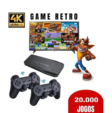 Game Stick Video Game com 20 Mil Jogos Retro 4k 2 Controles Sem Fio - LOJAS  RENASCER