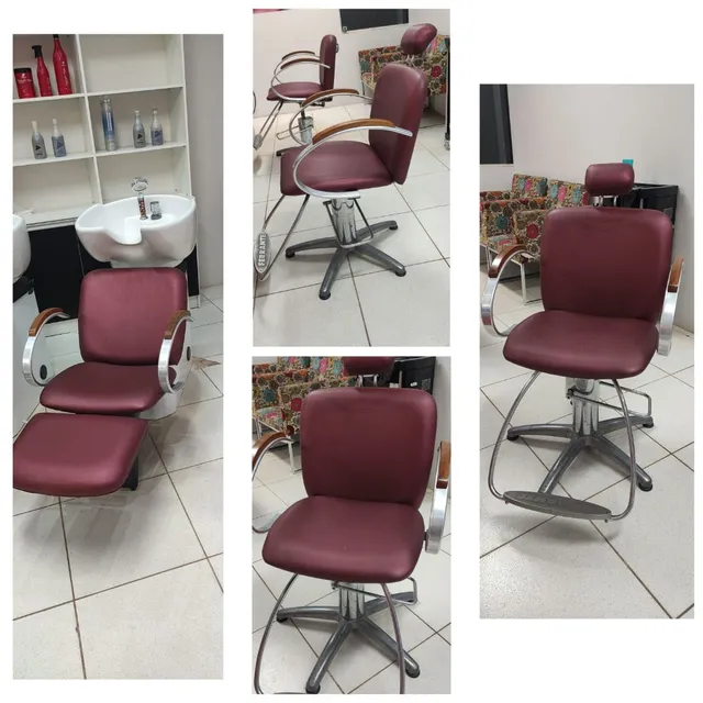 Cadeira de cabeleireiro Ferrante, na cor peta, medindo 102 cm x 95 cm