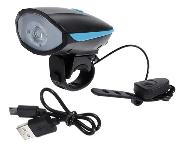 Farol Led com Buzina para Bicicleta Recarregável USB