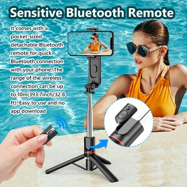  Mini Tripé Selfie Vara Dobrável Foto Sem Fio Bluetooth com Led - Foto 3