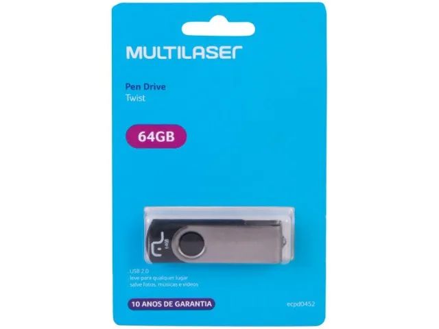 Pendrive Twist Preto 64gb Multilaser - Pd590