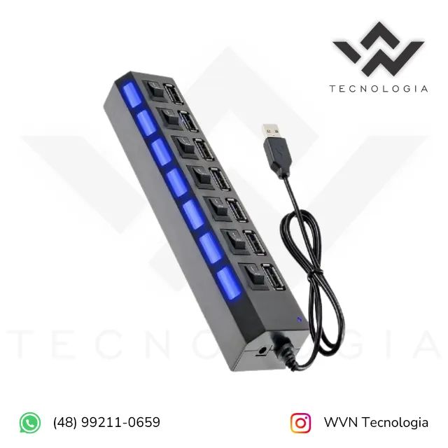 Hub USB 7 Portas 2.0 Multi Entradas com Chave Seletora 