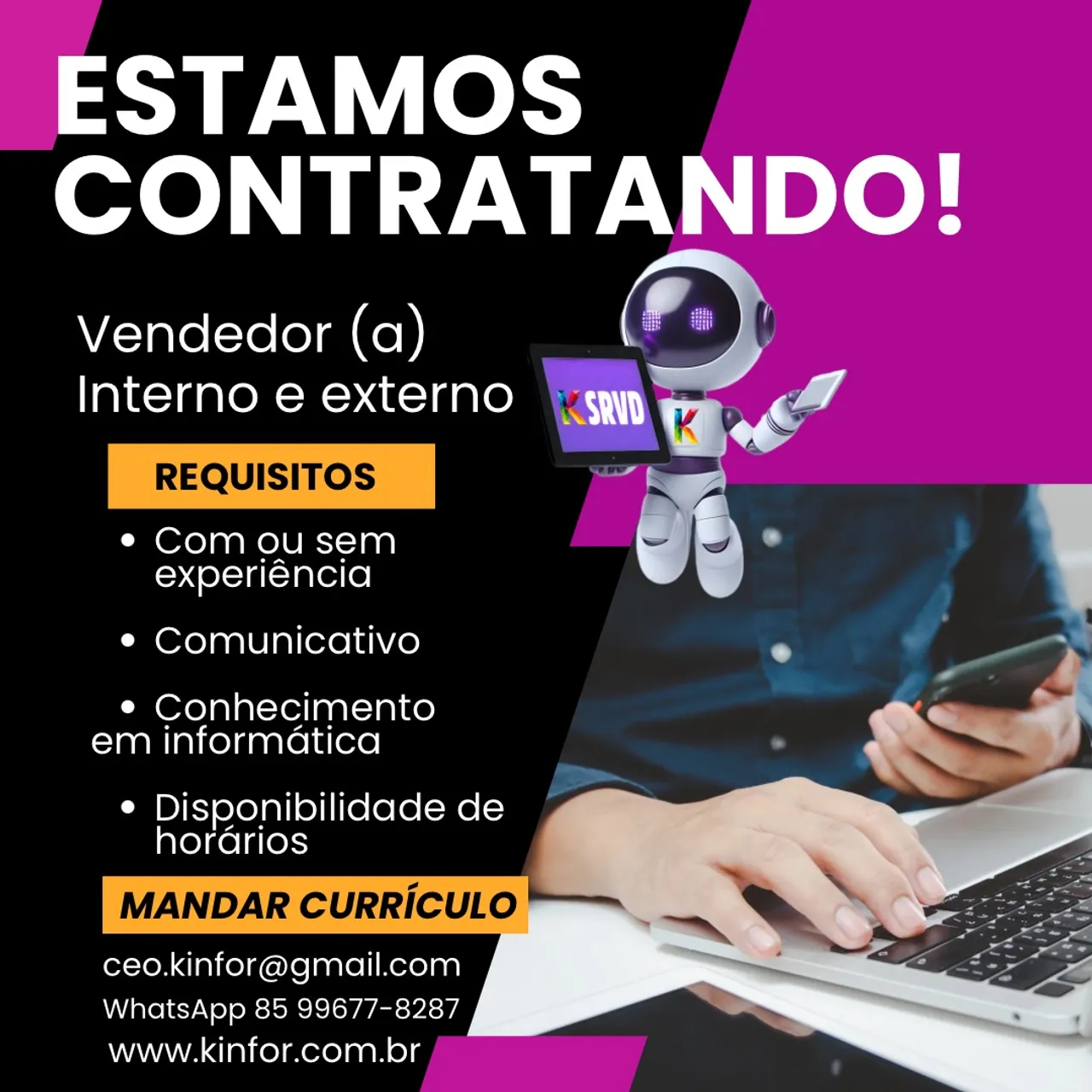 Vaga para vendedor ou vendedora com ou sem experiência 