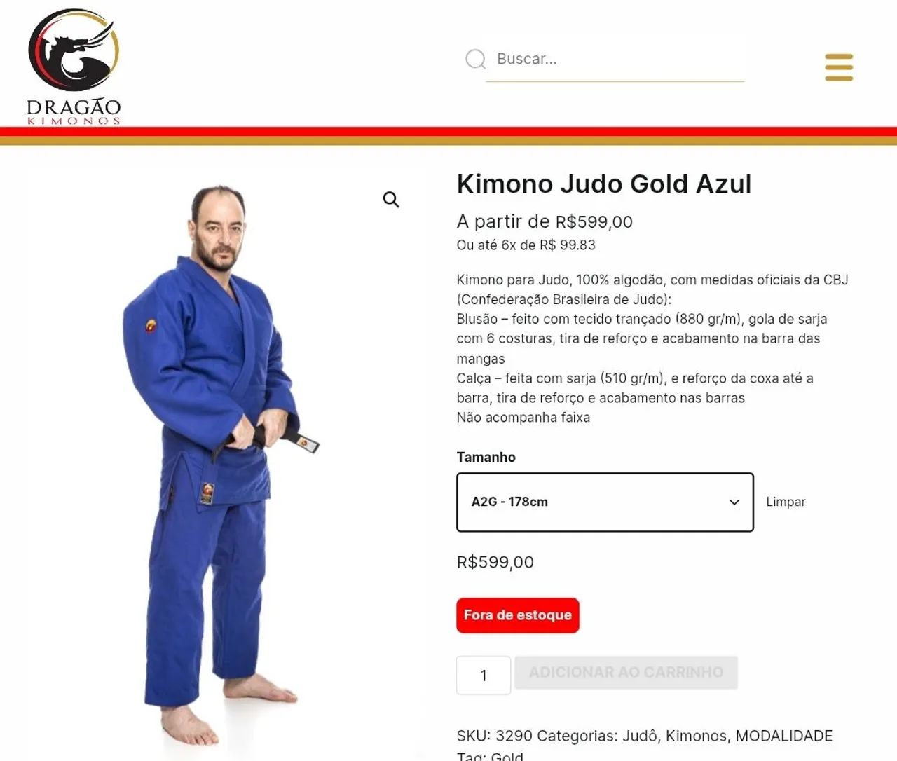 Kimono Dragão Judo Gold Azul - Tamanho A2G - 178cm - Foto 3