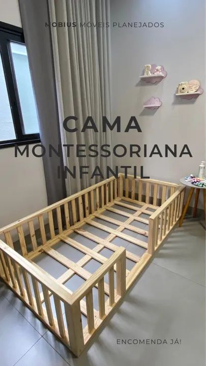 Cama montessoriana infantil solteirão- madeira natural