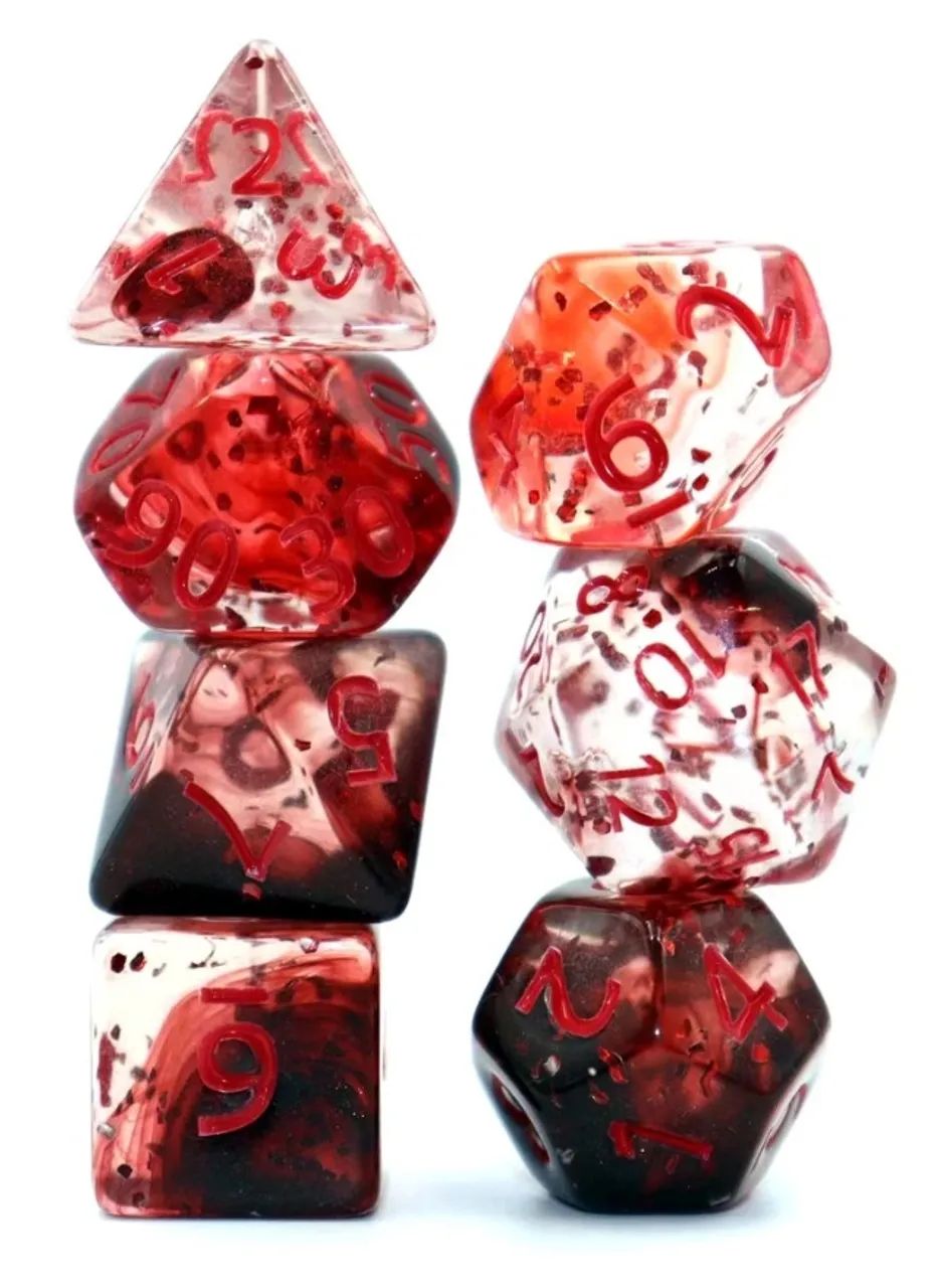 KIT 7 DADOS PARA RPG TRANSLUCIDO COM DETALHES EM VERMELHO - Foto 4