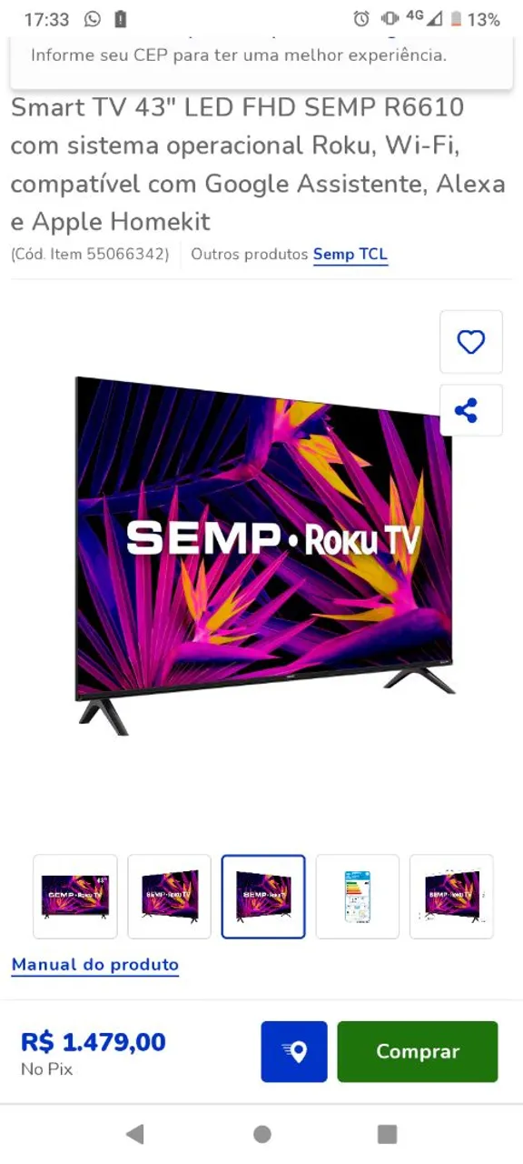 TV Smart 43 polegadas completa na caixa