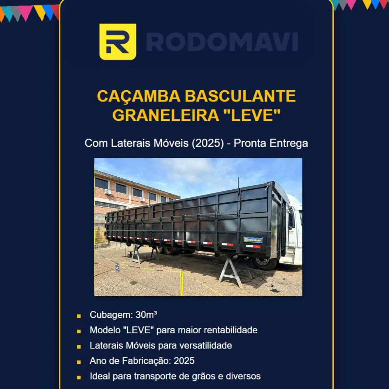 Caçamba Basculante Graneleira LEVE 30m³ - Pronta Entrega