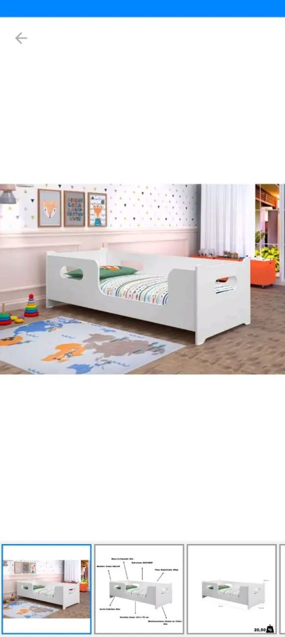 Cama Infantil Branca com Proteção Lateral