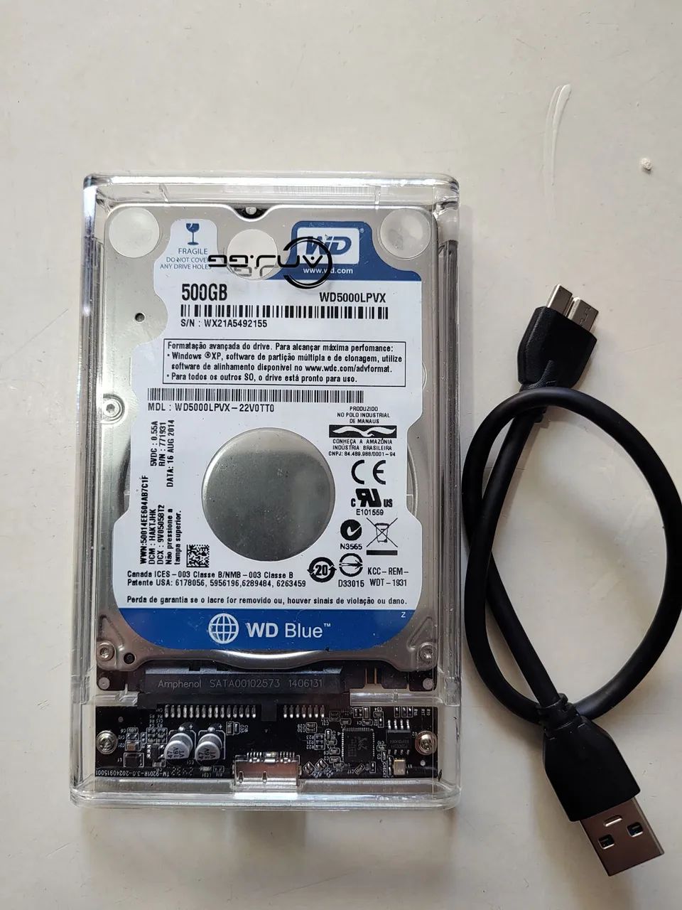 HD Externo WD Blue 500GB + case + cabo USB 3.0 - Foto 2