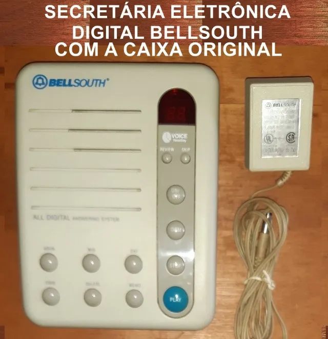 Secretária eletrônica digital Bellsouth com caixa e manual.